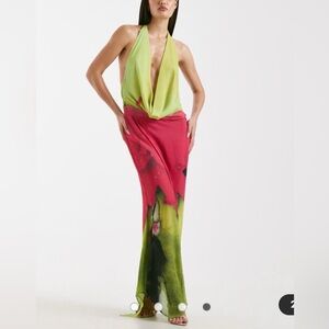 ASOS Lime Green and Red Maxi Dress